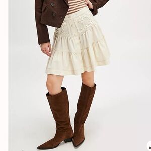 ⚡️Free People Mini Skirt for Women embroidered paneling at the top, Size 10